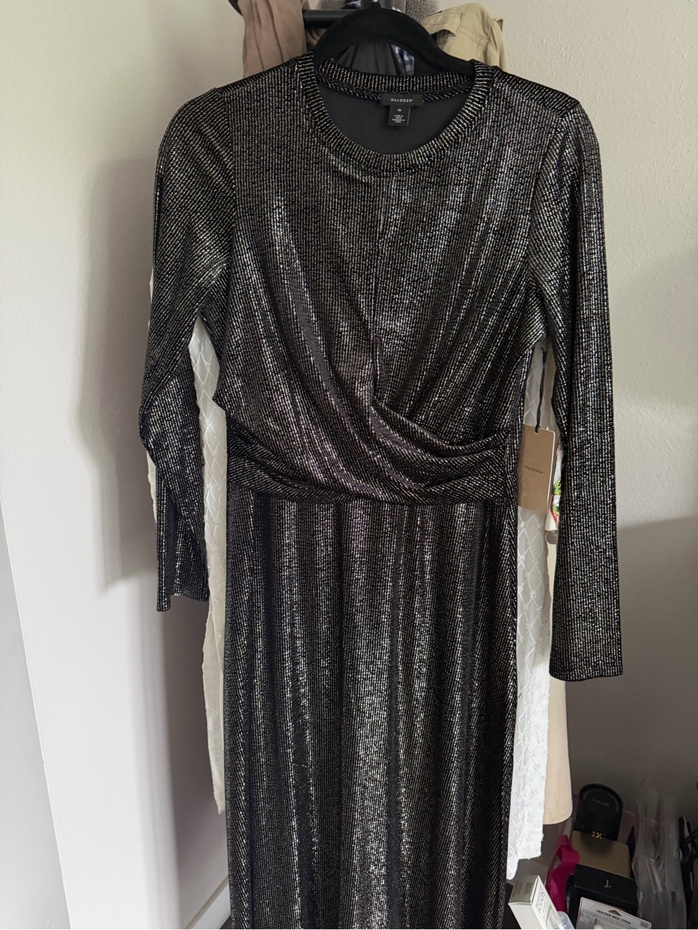 Halogen Metallic Black Long-Sleeve Maxi Dress